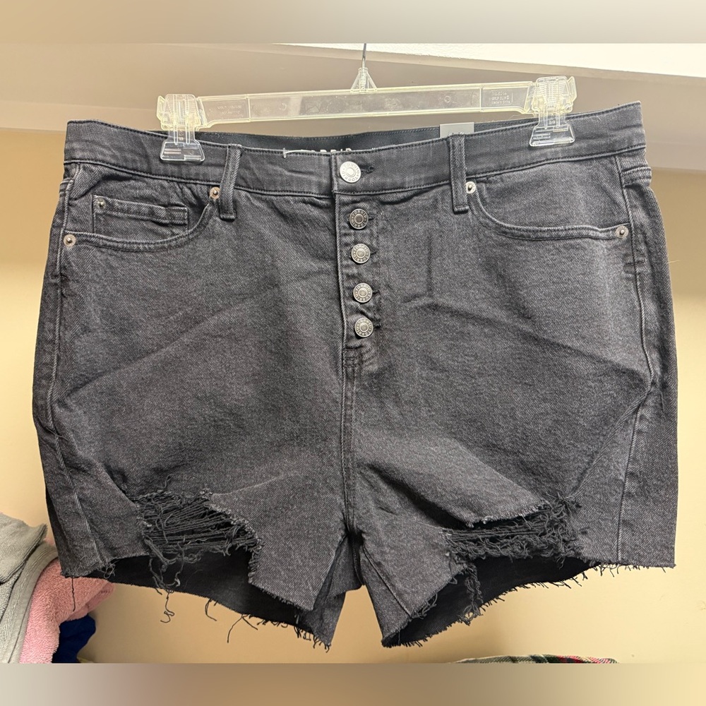torrid Washed Black High-Rise Button-Fly Distressed Denim Shorts